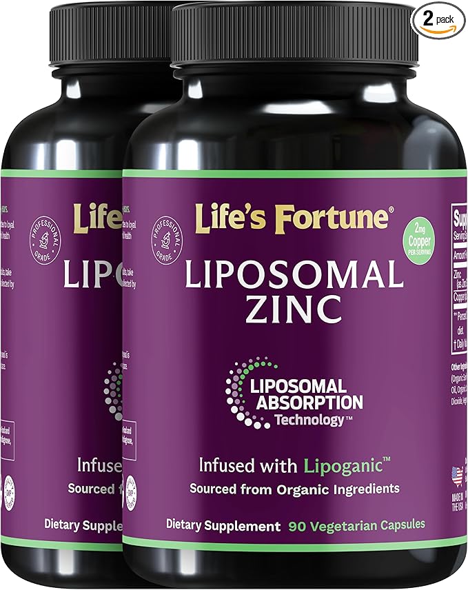 Liposomal Pure Zinc Picolinate Supplement with Copper Immune Support Metabolism and Skin Health | High Potency for Adults Men &amp Women | Powerful Antioxidant | 90 Capsules (Pack of 2)