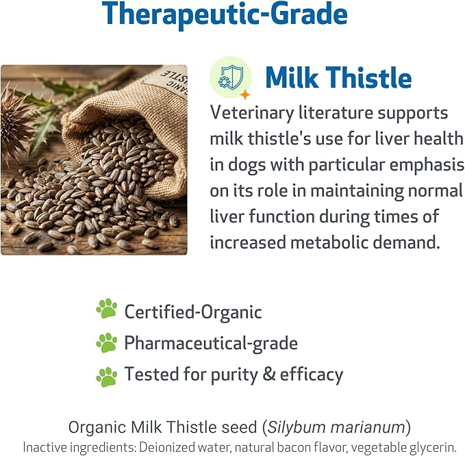 Pet Wellbeing Milk Thistle for Dogs - Organic Milk Thistle Supports Healthy Liver Function &amp Detoxification - NASC Certified &amp Vet-Formulated - 4 oz Liquid