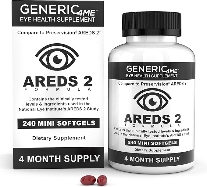 AREDS 2 SoftGels 500 mg Vitamin C 400 IU Vitamin E 10 mg Lutein 2 mg Zeaxanthin 80 mg Zinc 2 mg Copper - Supports Eye Health - 240 Mini SoftGels (Four Month Supply)