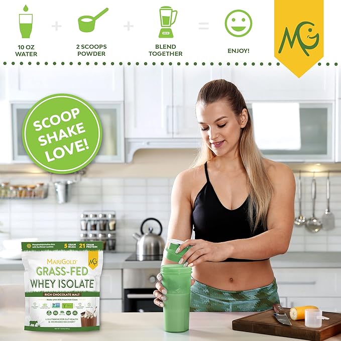 MariGold Grass-fed Whey Protein Isolate Powder - Rich Chocolate Malt Flavor - 1 Lb | 100% Pure Cold-Processed Micro-Filtered Undenatured Non-GMO rBGH Free Soy Free Gluten Free Lactose Free