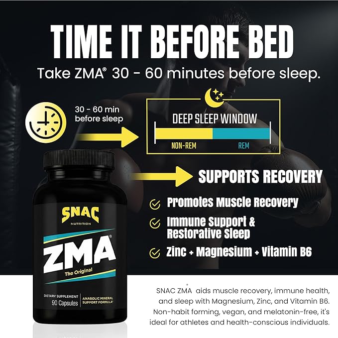 SNAC ZMA The Original Sleep &amp Recovery Supplement - Supports Muscle Recovery Restful Sleep Relaxation Stress Relief and Immune Support with Magnesium Zinc &amp Vitamin B6 90 Veggie Capsules