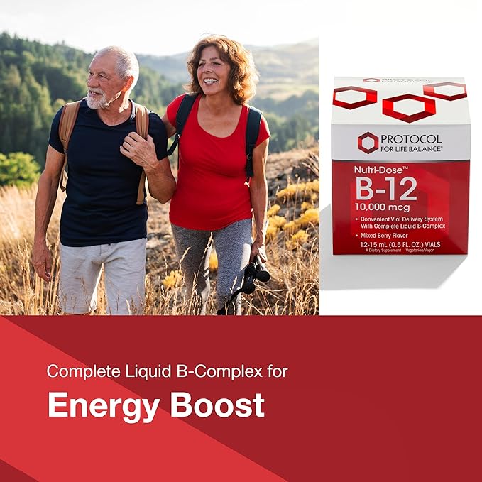 PROTOCOL FOR LIFE BALANCE Nutri-Dose B-12 10000mcg - Liquid Vitamin B-12 - for Energy Nerve Health &amp Metabolism Support* - with Folate &amp Biotin - Convenient Vials - High Potency B-12-12