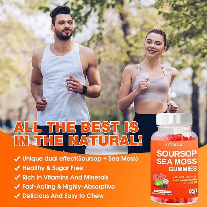 10-in-1 Soursop Graviola with Sea Moss Gummies Soursop Leaves Extract with Vitamin C Zinc for Immunity and Antioxidant Gluten Free Vegan 60 Gummies 2Pack