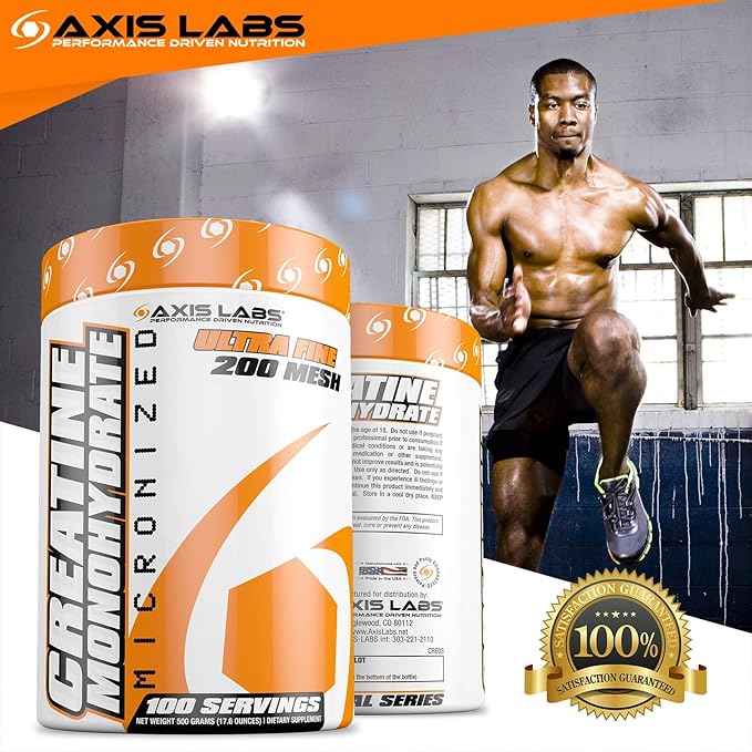 Axis Labs Micronized Creatine Monohydrate - Mineral Supplement - 100 Servings - Enhances Strength - Boosts Muscle Growth - Increases Overall Size