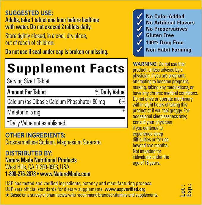 Nature Made Melatonin 5mg Extra Strength Tablets 100% Drug Free Sleep Aid Sleep Supplements for Adults 300 Tablets 300 Day Supply
