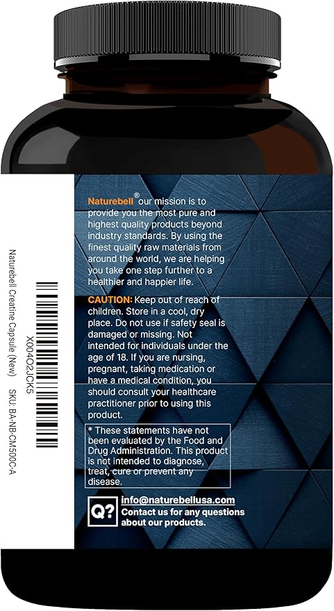 NatureBell Creatine Monohydrate Capsules 5000mg Per Serving 500 Count | Micronized Unflavored Creatine Pills | Pre-Workout &amp Muscle Strength Support | Easy to Swallow Filler-Free | 71 Servings
