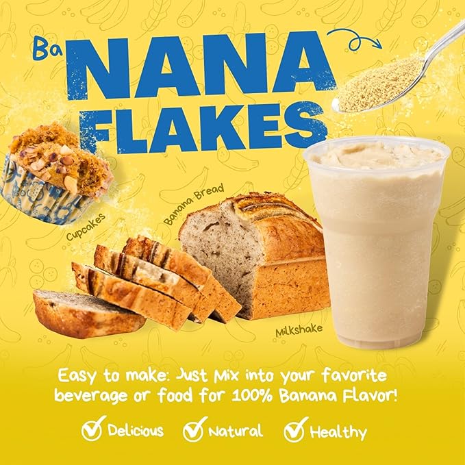 Nutritional Designs Nana Flakes 100% Natural Banana Powder Digestive Support - Source of Potassium &amp Fiber - Substitute for Eggs Butter or Oil in Baking (2LB Bag)