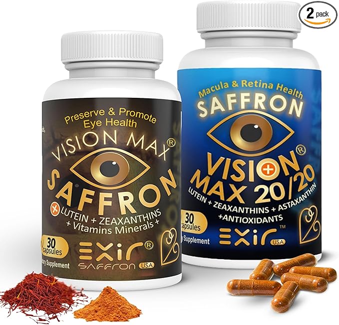 EXIR Eye Vitamins Combo Pack (2 Bottles) – Eye Vitamins Supplement - with Lutein Saffron Astaxanthin Zeaxanthin – 60 Capsules