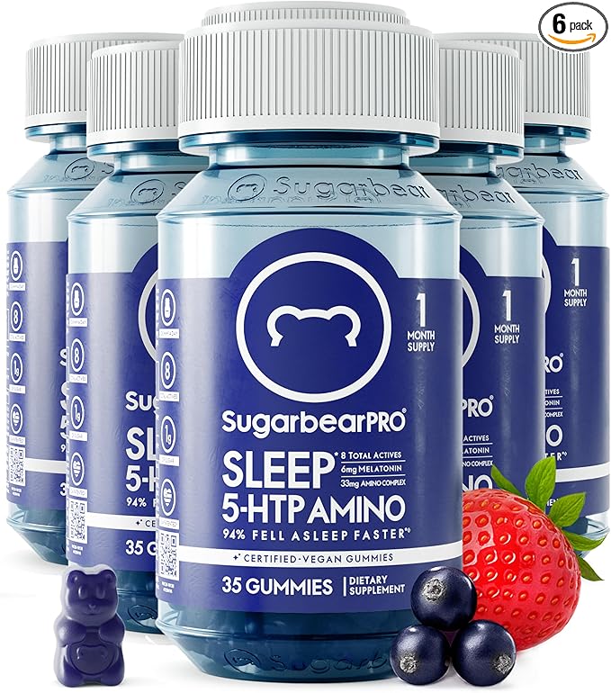 SugarBearPro Sleep Gummy 6 Month Supply Extra Strength Melatonin 6mg for Men &amp Women Vegan Vitamin B6 L-Theanine 5 HTP Valerian Sleep Aid for Adults &amp Teens Certified Kosher
