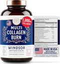 Thermogenic Multi Collagen Burn Capsules - Hydrolyzed Multi Collagen Complex Types I II III V X Marine Collagen Hyaluronic Acid - Beauty and Anti-Aging Supplement for Women and Men - 90 Pills