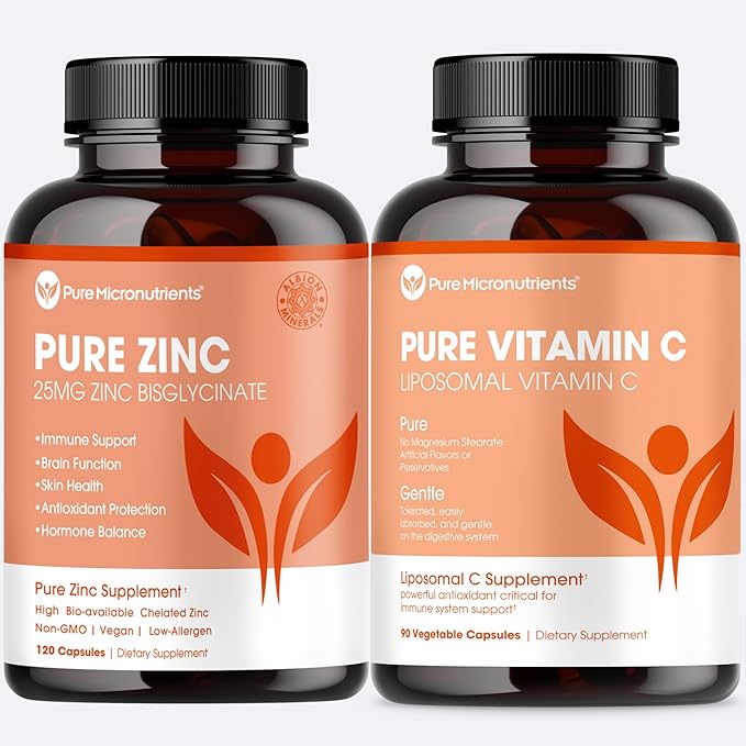 Pure Zinc Bisglycinate &amp Liposomal Vitamin C Immunity Bundle – High Absorption Energy &amp Vitality Gentle on Stomach Clean Ingredients Non-GMO Easy-to-Digest Formula Pure Micronutrients