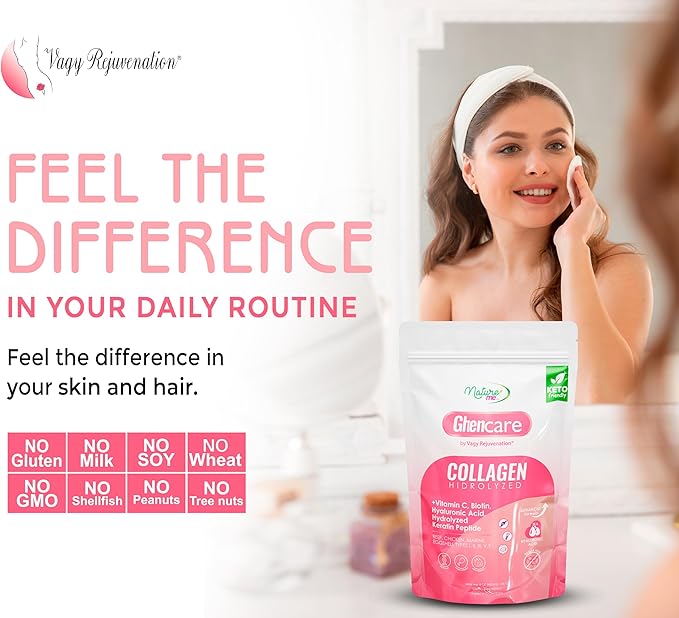Vagy Rejuvenation Ghencare Hydrolyzed Collagen Powder – Multi-Source Collagen with Vitamin C Biotin &amp Hyaluronic Acid – Types I II III V &amp X – for Skin Hair Nails &amp Overall Wellness