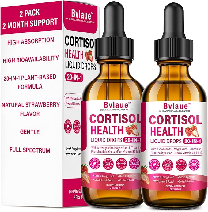 Cortisol Supplements Detox for Women - 20-in-1 Cortisol ReducerManagerLower w/AshwagandhaMagnesiumL-TheanineSaffronRhodiola for Hormone Balance/Sleep/Stress ReliefStrawberry Flavor