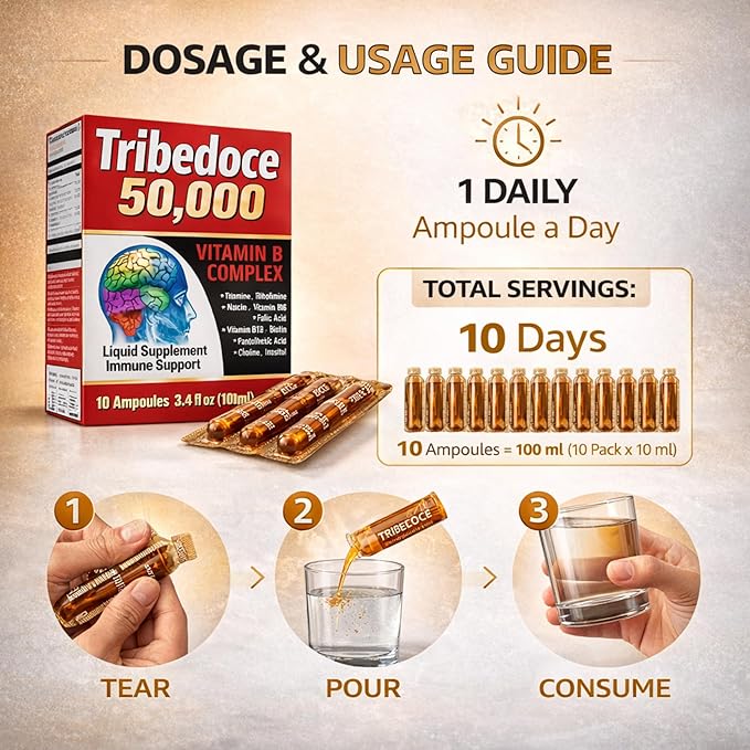 50000 - Vitamin B Complex Liquid Supplement Immune Support Non-GMO 10 Ampoules (3.4 fl oz / 100 ml)