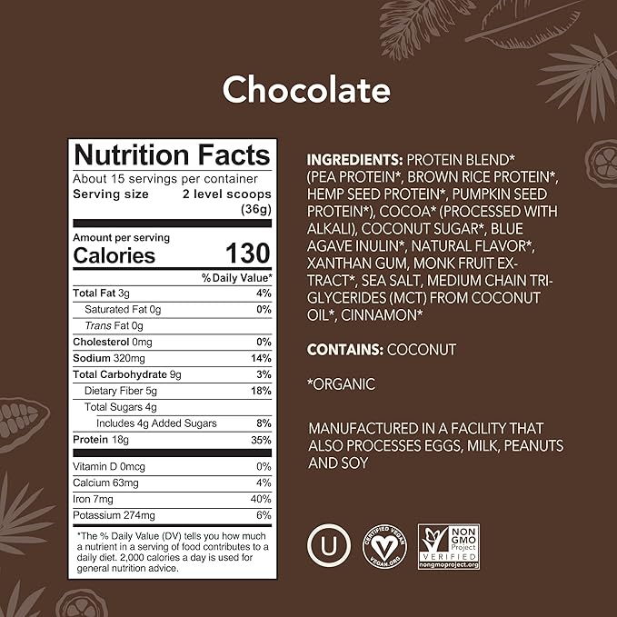 ALOHA Organic Plant Based Protein Powder Bundle Vanilla 19.6 oz &amp Chocolate 19.6 oz 15 Servings Each