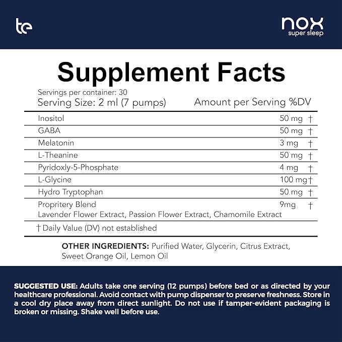 te Nox Super Sleep – Natural Sleep Aid for Relaxation &amp Circadian Rhythm Support | Helps Calm Restlessness Supports Melatonin Production &amp Sleep-Wake Cycle | Liquid Formula | Non-GMO | Made i