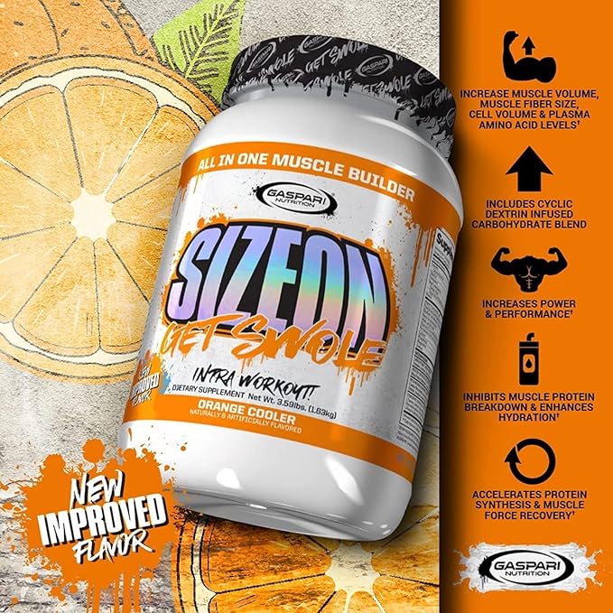Gaspari Nutrition SizeOn The Ultimate Hybrid Intra-Workout Amino Acid &amp Creatine Formula Increased Muscle Volume &amp Muscle Recovery (3.59 Pounds Orange Cooler)
