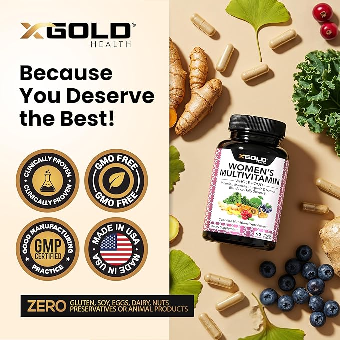 Vegan Women's Daily Multivitamin 50 Plus with Organic WholeFood Based Natural Ingredients Ginger Maca Multi-Vitamin B Complex &amp More - Energy Support Immune System Booster -90 Capsules
