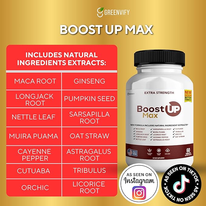 Boost Up Max Male Health Supplement – with Calcium Zinc &amp Proprietary Blend for Vitality &amp Strength 180 Capsules (3 Pack)