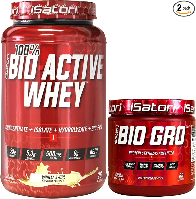 iSatori Bio-GRO Vanilla Ice Cream (60 Servings) &amp Bio-Active Whey Protein Powder Unflavored (30 Servings)