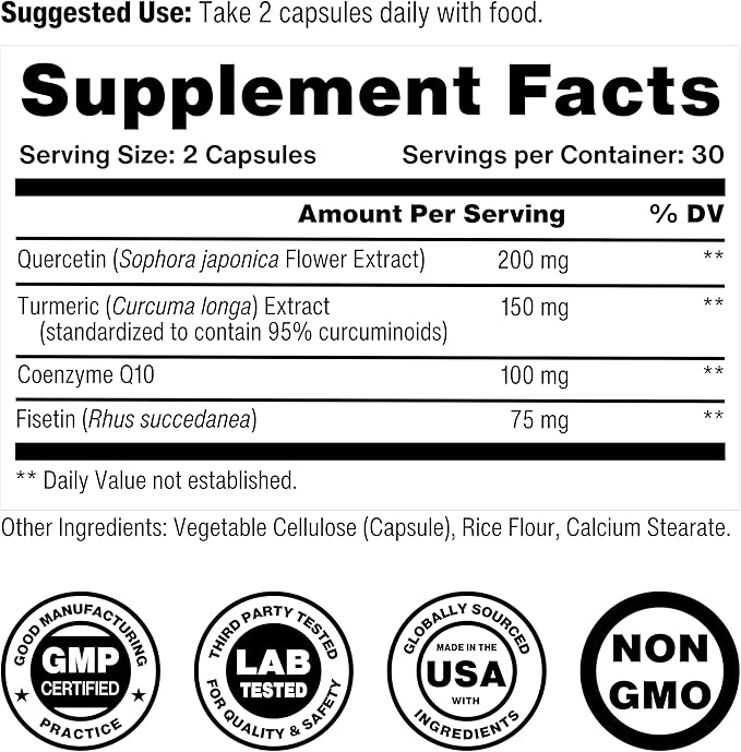 Celly Senolytic Complex | Longevity Supplement for Healthy Aging and Cellular Health with Quercetin and Fisetin | Targets Senescent Cells | 30 Servings | Non-GMO &amp 3rd Party Tested