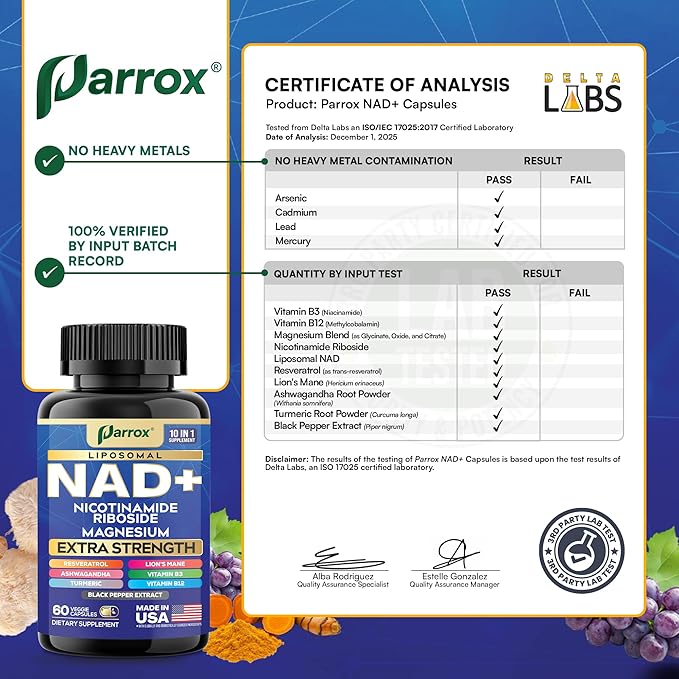NAD+ Supplement with Liposomal NAD+ Nicotinamide Riboside Magnesium Vitamin B3 &amp B12 Resveratrol Turmeric Ashwagandha Lion’s Mane10-in-1 Extra Strength (3 Pack)