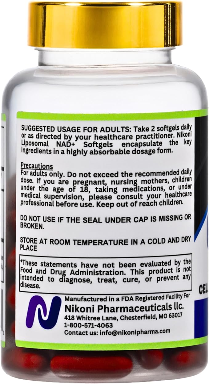 Nikoni Liposomal NAD+ 2000 mg with TMG and Pterostilbene Supports Healthy Aging-240 Softgels