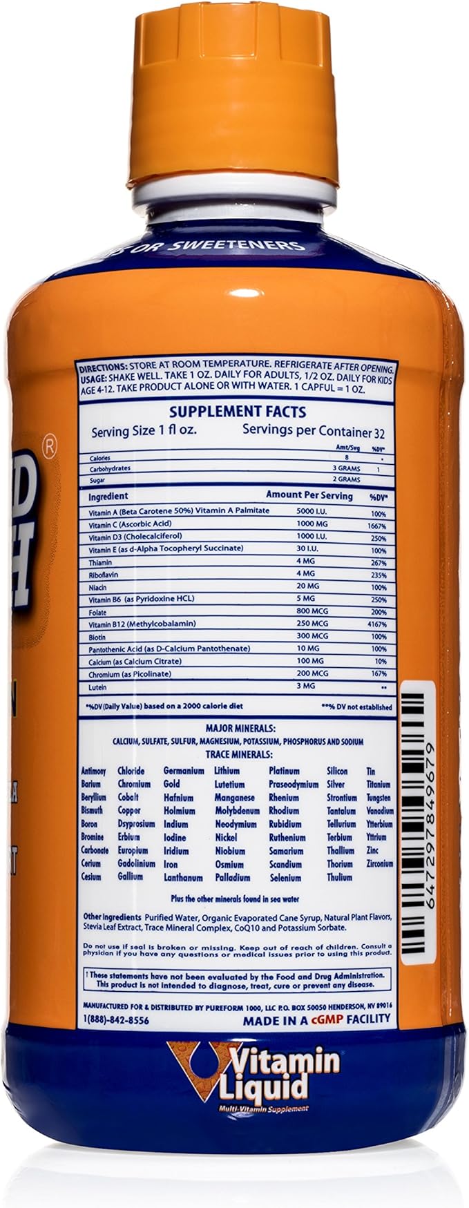 Liquid Multivitamin - Vegan - Non GMO - Gluten Free - Dairy Free - Soy Free - No Artificial Flavors or Preservatives - 32 Servings - GMP - USA Made - Boost Energy and Mental Clarity