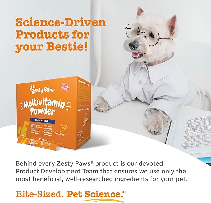 Zesty Paws 10-in-1 Dog Multivitamin - Gut Immune Joint Skin &amp Coat Support and More - Dog Vitamins and Supplements Powder - Pet Supplements with Omega Fish Oil &amp VitaFiber - Salmon - 30 Ct