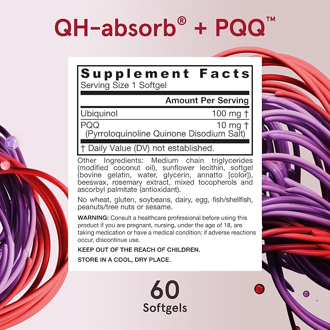 Jarrow Formulas® QH-Absorb® + PQQ Dietary Supplement Antioxidant Support for Mitochondrial Biogenesis Cellular Energy Production and Cardiovascular Health 60 Softgels 60 Day Supply