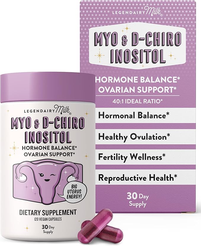 Legendairy Milk Pure Myo-Inositol &amp D-Chiro Inositol PCOS Supplements Inositol Supplement for Women Hormone Balance 40:1 Ratio Ovarian Support Fertility Supplement | 2000mg 120 Vegan Capsules
