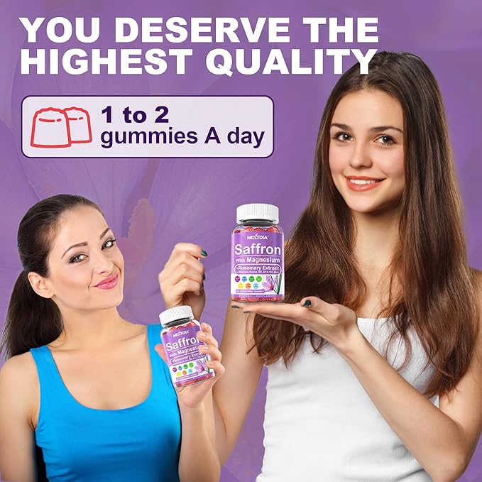 Saffron with Magnesium Glycinate Gummies 2 Months Supply -Sugar Free Magnesium 400/200mg w/SaffronRhodiolaRosemary B6B12D3 for S-leep CalmFocus Relax Nerve Melatonin Free Gummies