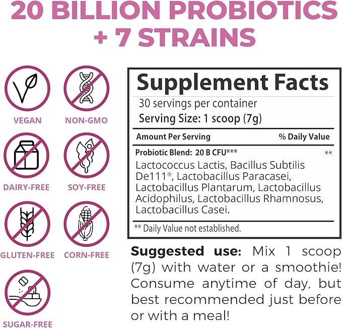 Teami Prebiotic and Probiotic Powder for Women - Promotes Digestion Bloating Relief &amp Belly Balance - Gut Health Powder with 20 Billion Probiotics &amp 7 strains - Triple Berry Gut Love 30 Serv