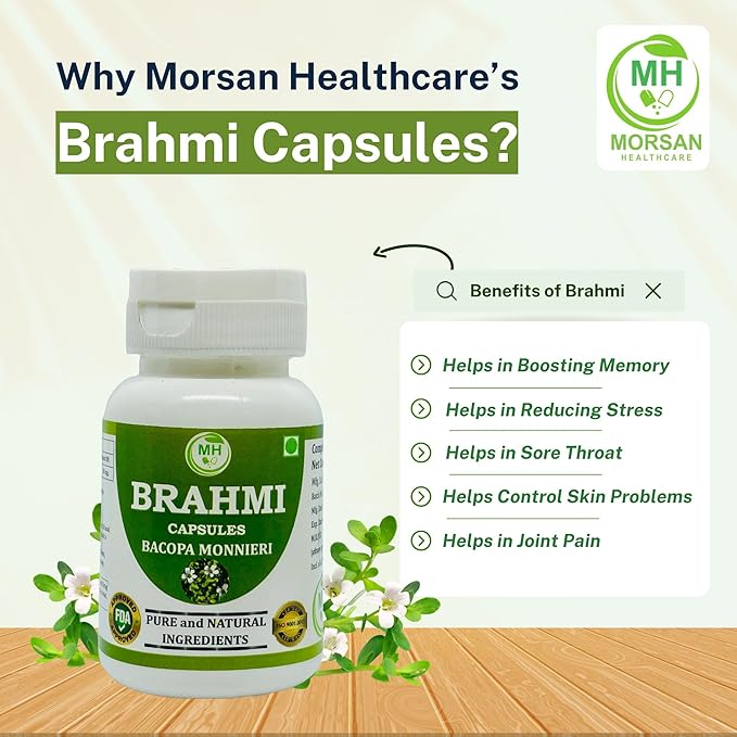 Brahmi Capsules | Bacopa Monnieri Extract | 500mg Each | Non-GMO Vegan Gluten-Free | Natural Herbal Supplement | 120 Vegetarian Capsules | Pack of 2 Bottle