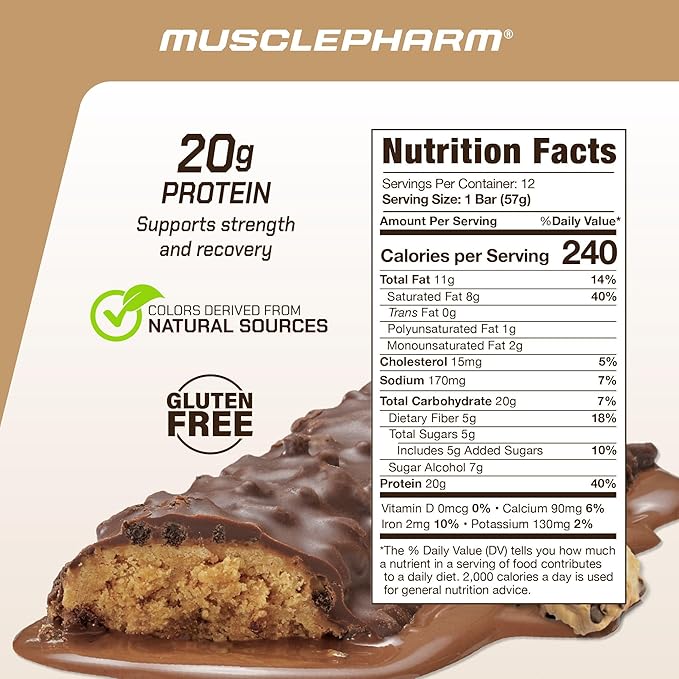 MusclePharm Combat Sport Bar Bundle - Chocolate Chip Cookie Dough &amp Chocolate Cake Flavors High Protein Fuel Performance Combat Cravings 20g Protein 5g Fiber 12 Bars