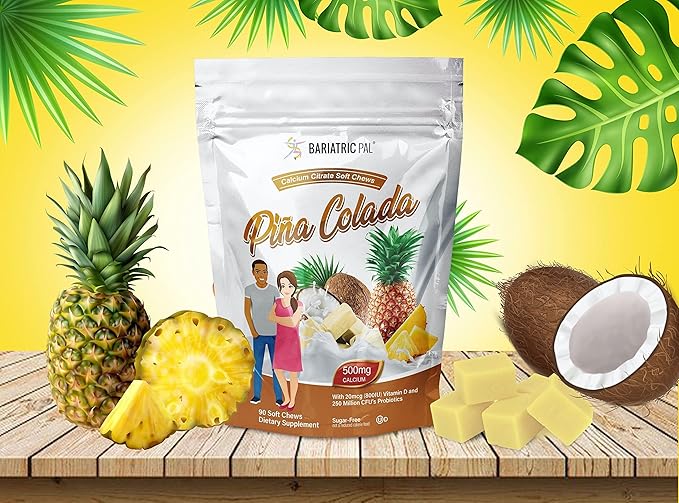 BariatricPal 30-Day Bariatric Vitamin Bundle (Multivitamin ONE 1 per Day! Capsule with 18mg Iron and Calcium Citrate Soft Chews 500mg with Probiotics - Piña Colada)
