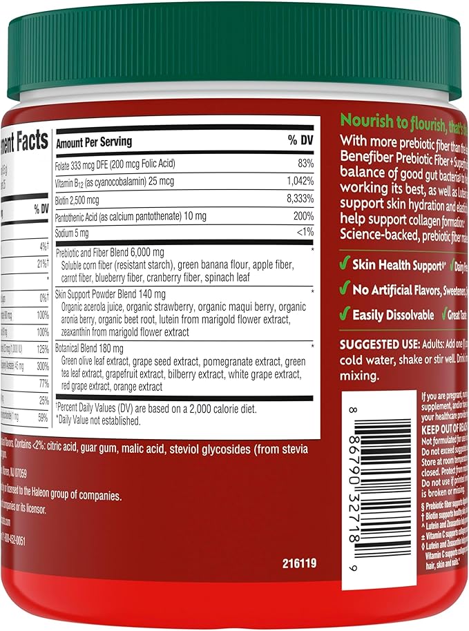 Benefiber Prebiotic Fiber + Superfruits Dietary Supplement Strawberry Dragon Fruit Flavor 8.8 oz (250g)