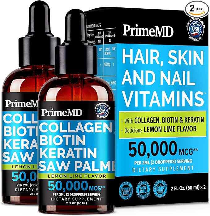 Lemon Lime Liquid Collagen Drops With Liquid Biotin For Radiant Hair Smooth Skin Strong Nails | Daily Peptides Support Collagen For Women &amp Men | Great-Tasting Easy Dropper-Ready 2 Fl Oz (2 P