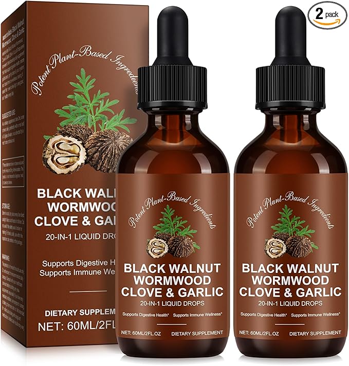 Tiuedu Black Walnut &amp Wormwood Herbal Liquid Drops 20-in-1 Plant-Based Herbal Wellness Formula with Clove Garlic Pumpkin Seed &amp Milk Thistle Fast-Absorbing Liquid 2Pack