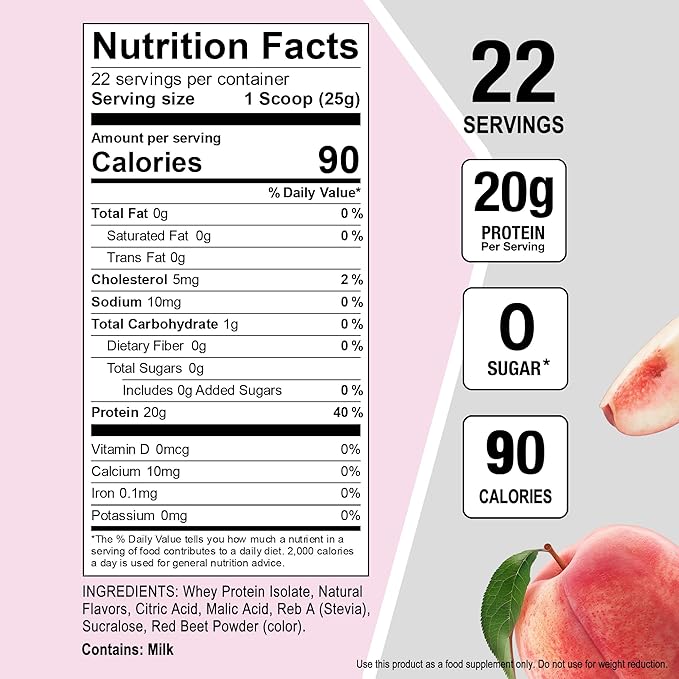 Nutrasumma Clear Whey Protein Isolate Powder 20g Protein Sugar Free Fat Free Lactose Free Summer Peach Flavor 1.21 lb 22 Servings