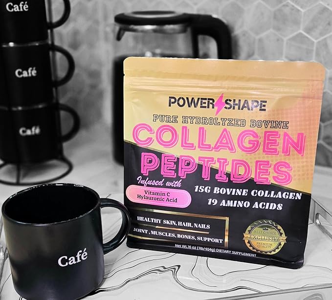 Collagen Peptides 1lb –100% Hydrolyzed Bovine Collagen – Non-GMO 15g per Serving – Supports Skin Hair Joints – New Formula with Vitamin C &amp Hyaluronic Acid Unflavored 16oz