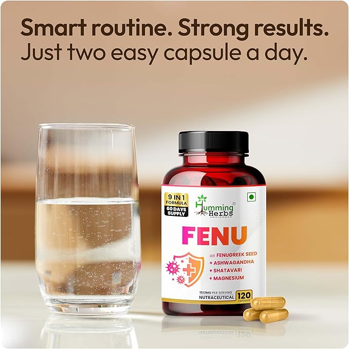 Humming Herbs Fenugreek Seed Extract Complex — with Ashwagandha Shatavari Safed Musli Magnesium Zinc Vitamin D3 B6 &amp Folate — 1512 mg per Serving — 120 Capsules (60 Days)