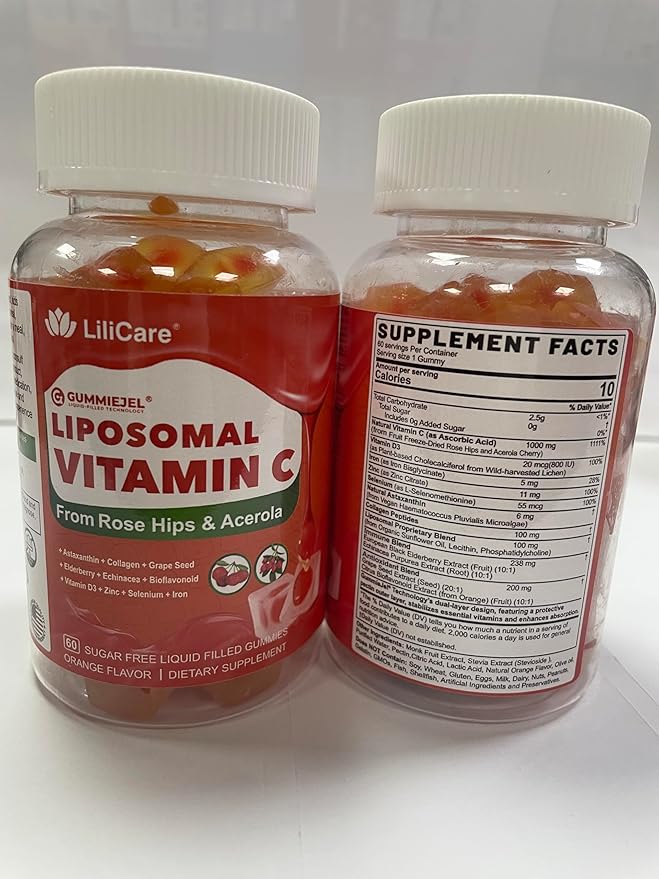 Natural Liposomal Vitamin C 1000mg Gummies for Adults Kids 9+ Chewable Vitamin C w/ 11mg Zinc D3 Elderberry Echinacea BioflavonoidImmune Support Whole Food VIT C from Fruits Sugar Free 2Pack