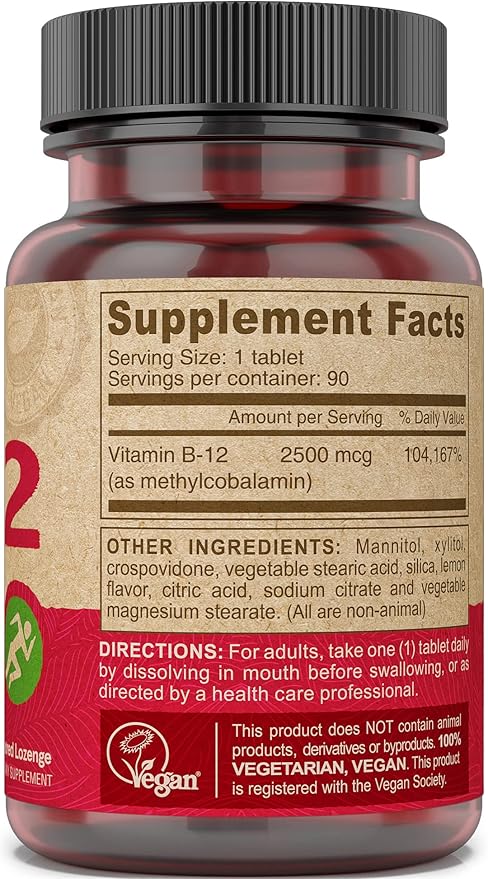 DEVA Vegan Vitamins B-12 High Potency 2500 mcg B12 Fast Dissolve Sublingual 90 Tablets (Pack of 2)