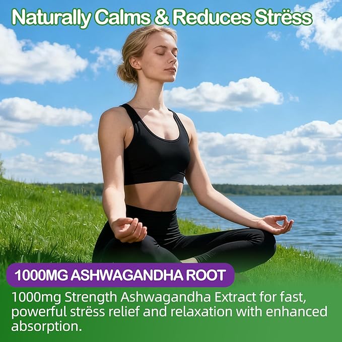 Ashwagandha Gummies 1000mg with L-Theanine &amp Magnesium - Natural Calm Gummies with Vitamin D3 B12 &amp Zinc Support Relaxation Daily Mo♡d Balance Night Rest Sugar Free120 Counts