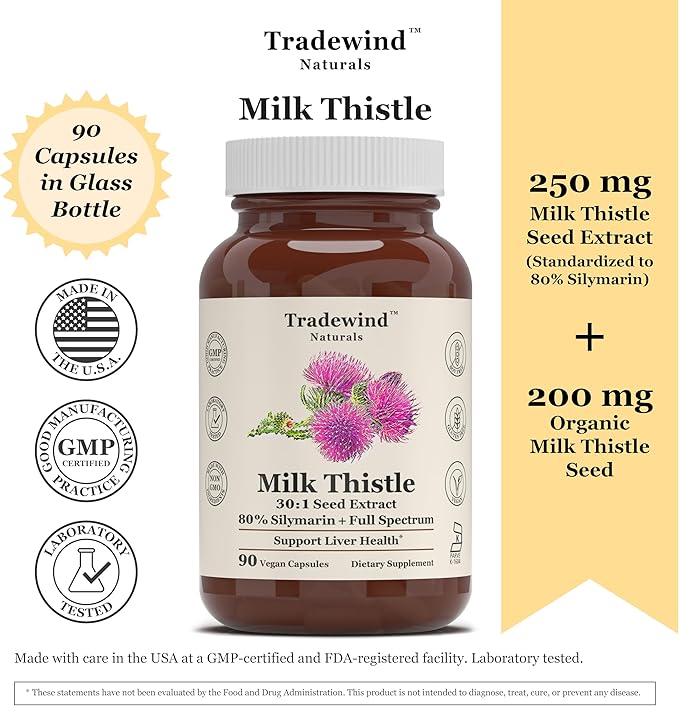 Milk Thistle Supplement – Standardized to 80% Silymarin – Pure Vegan Non-GMO Kosher – 90 Vegan Capsules