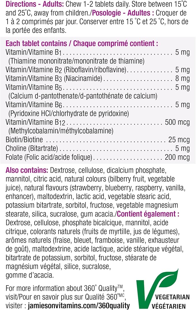 Jamieson Delicious Chewable Formula B Complex Berry Bliss 90 Tablets