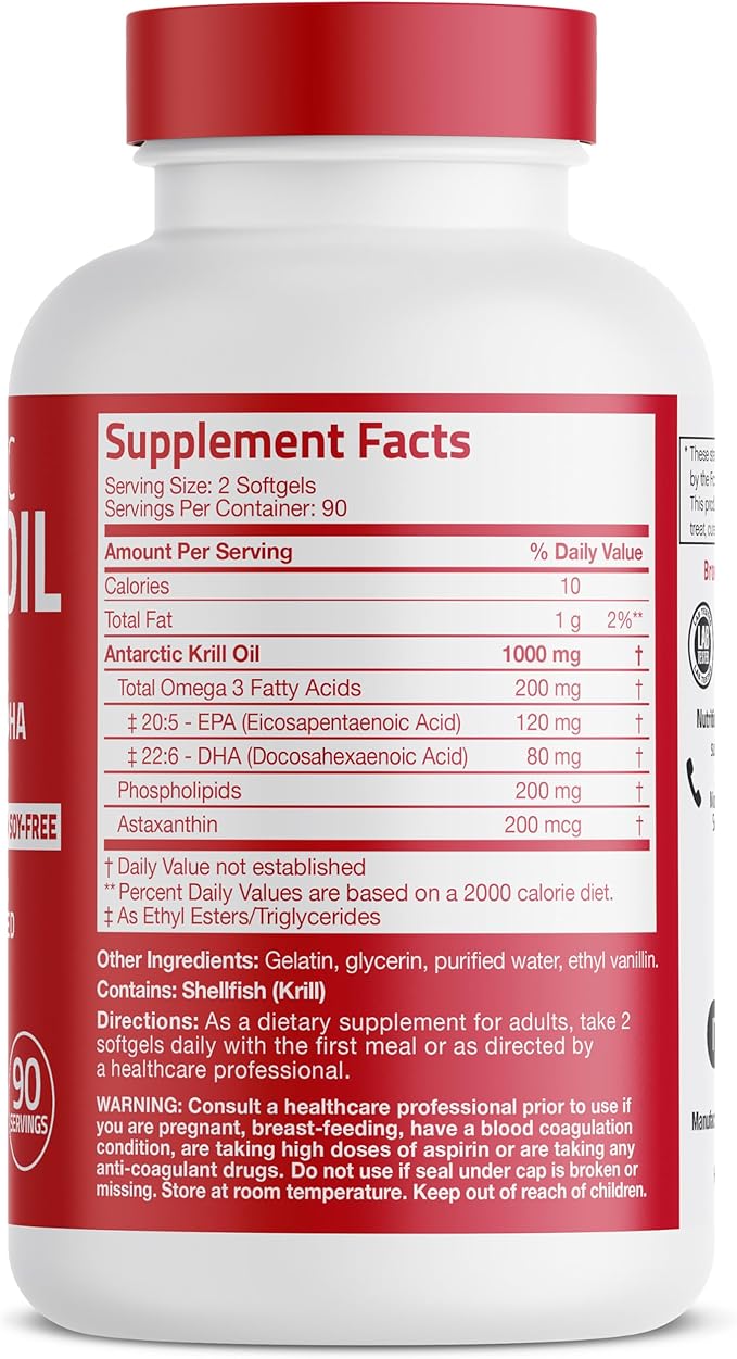 Bronson Antarctic Krill Oil 1000 mg with Omega-3s EPA DHA Astaxanthin and Phospholipids 180 Softgels