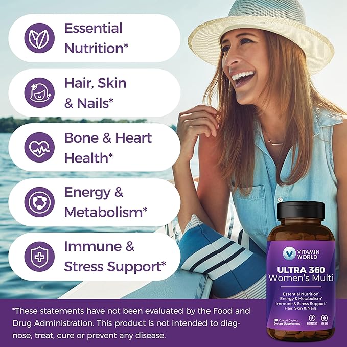 Vitamin World Ultra 360 Multivitamin for Women Women's Multivitamin with Herbs &amp Collagen for Hair Skin &amp Nails Supplement with Iron Vitamin A B C D E for Energy &amp Immune Support