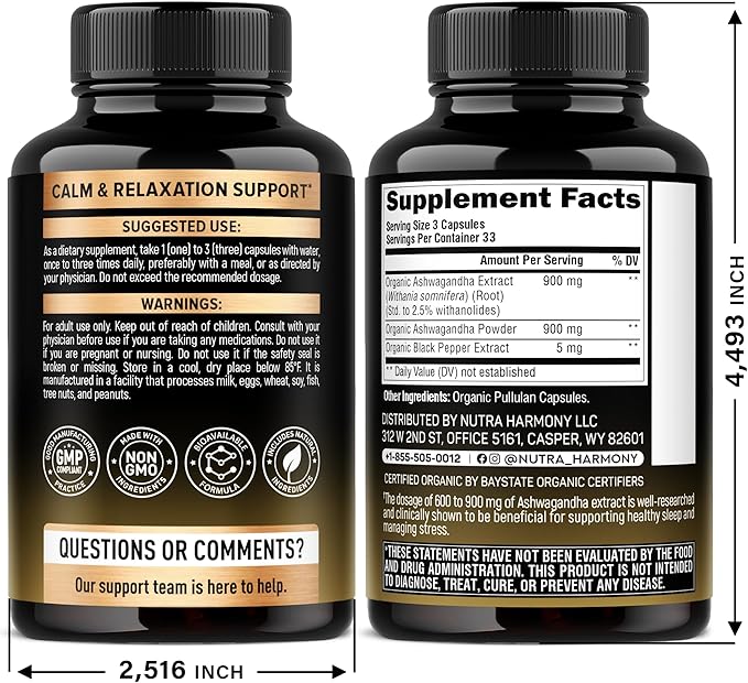 NUTRAHARMONY GABA L-Theanine &amp Organic Ashwagandha Capsules